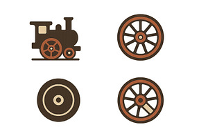 Vintage train and wheel icons, a Transportation Illustration by ZinetroN