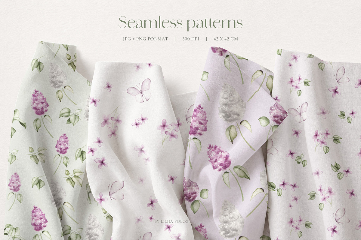 Lilac Garden Watercolor Collection, a Decorative Illustration by Liliia Polos Illustration (Photo 5 of 10)
