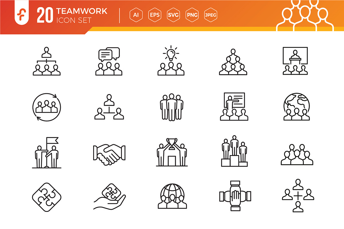 Teamwork Line Icon Set, an Outline Icon by ft.studio