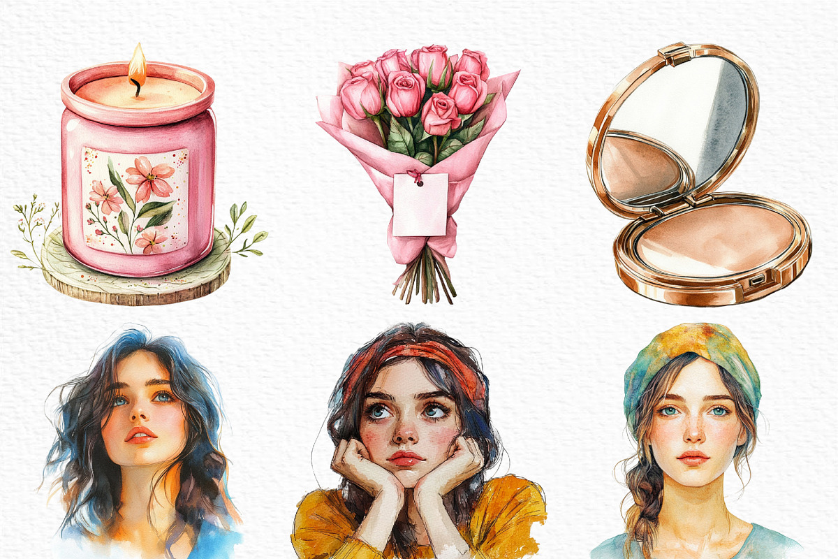 Watercolor Woman s Birthday Clipart, an Illustration by Craft Nest (Photo 3 of 6)