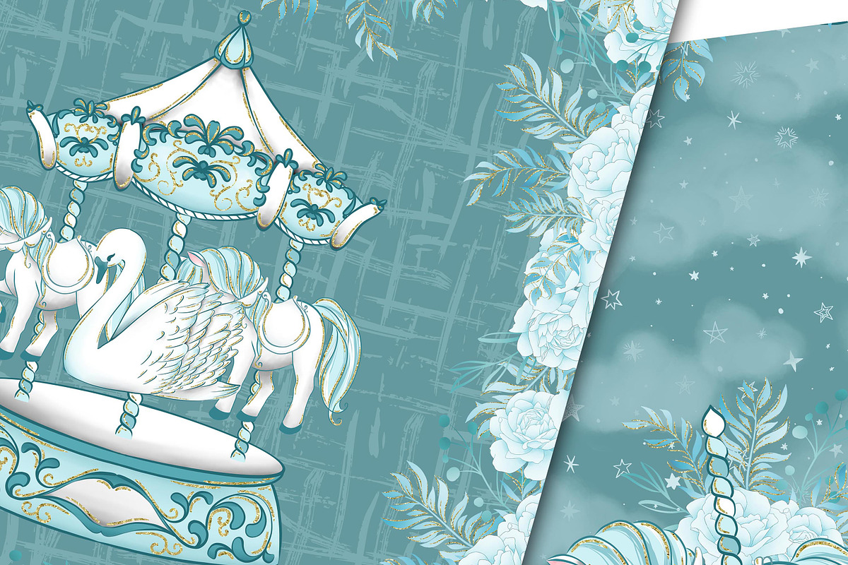 Carousel in blue, a Pattern Graphic by DarinaDigital (Photo 6 of 6)