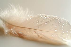 A delicate white feather adorned with droplets, showcasing intricate details an, a Background Photo by ImageMir