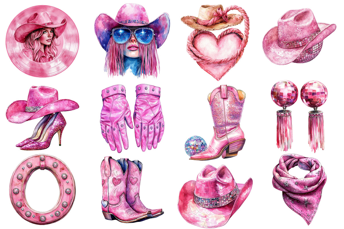 Pink Cowgirl Disco Clipart PNG, an Illustration by SinaCreation (Photo 2 of 5)