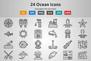 Outline Icons Of Ocean