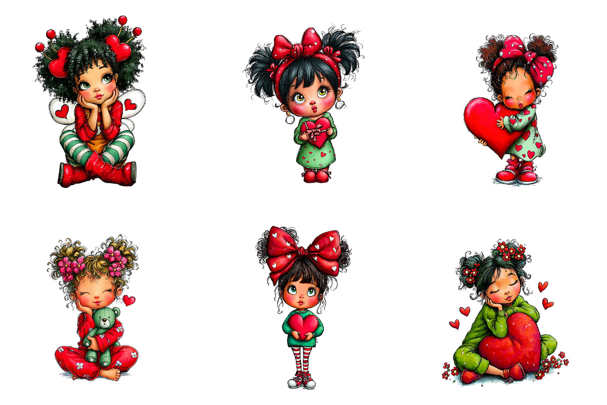 quirky valentine girl clipart bundle, an Illustration by CreationArt (Photo 3 of 5)