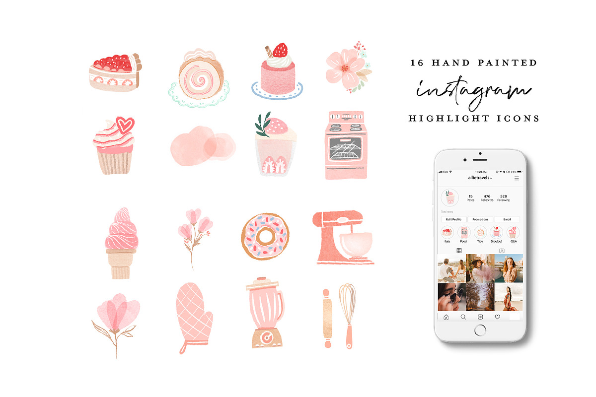 64 Watercolor Instagram Highlights, a Work Illustration by beatriceviyiwi (Photo 3 of 5)