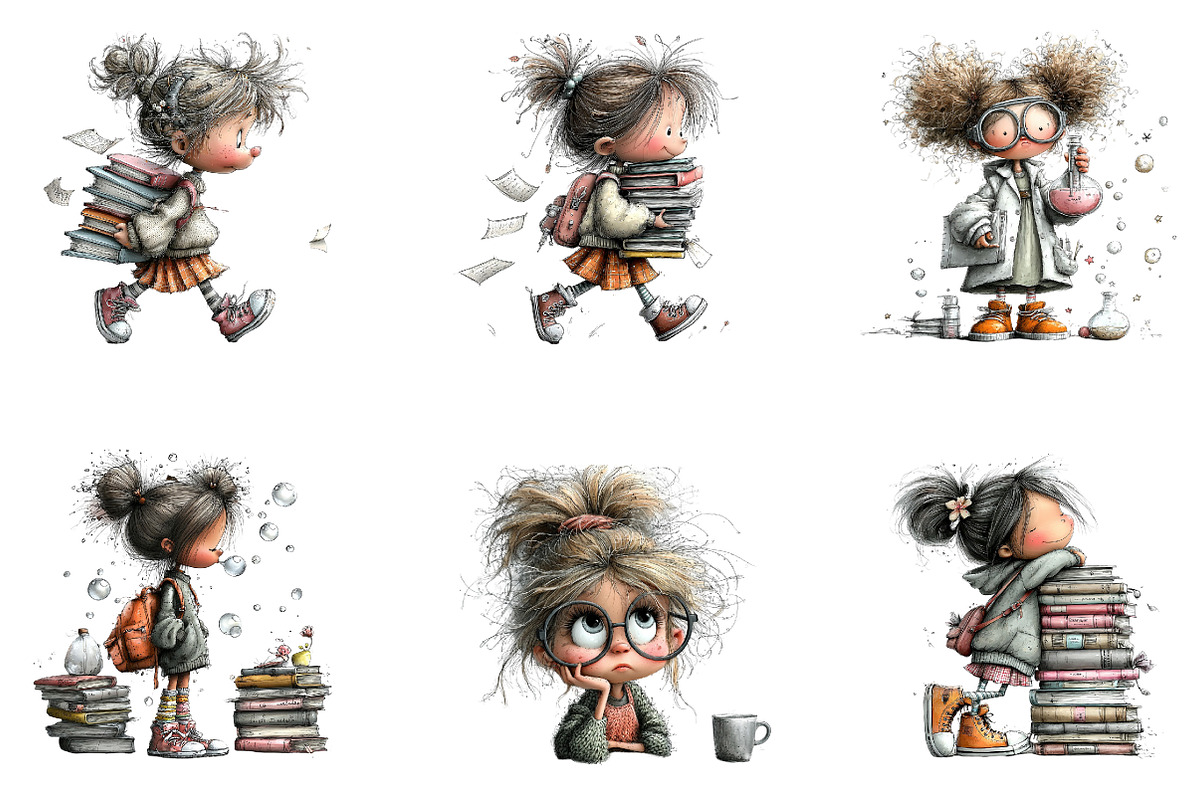 Student Girls Watercolor Clipart, a Seasonal Illustration by CreationArt (Photo 5 of 5)