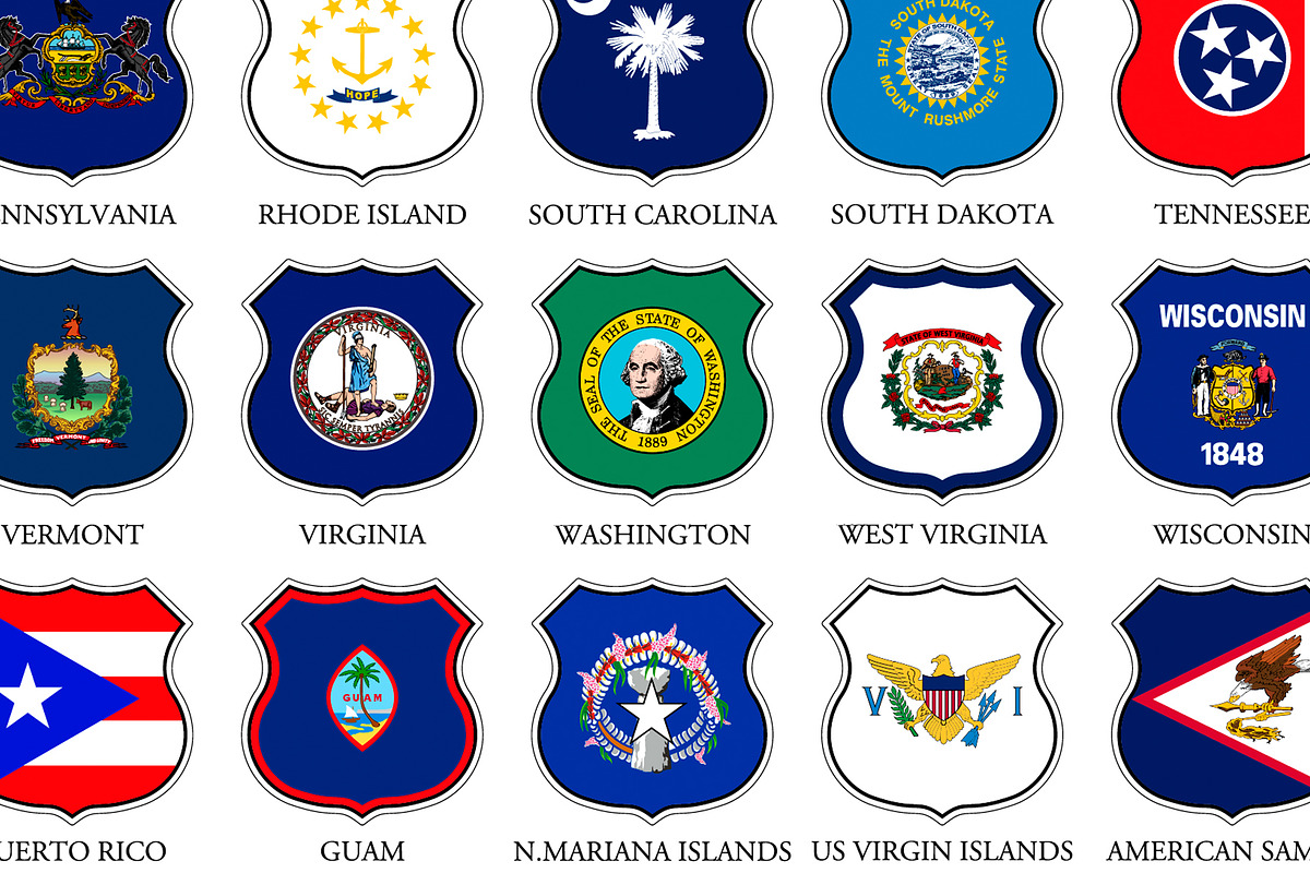 Shields with the flags of the USA, an Education Illustration by frizio (Photo 6 of 10)