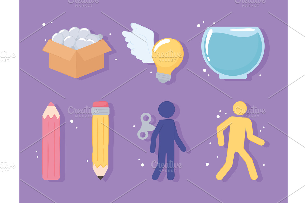 unique idea icon set, an Object Illustration by studiogstock
