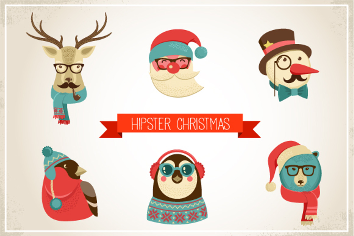 Vintage Hipster Christmas animals, an Animal Illustration by Marish (Photo 1 of 3)