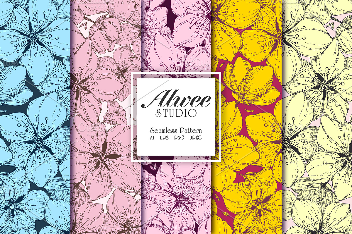 Hand-Drawn Sakura Blossom Pattern, a Pattern Graphic by Alwee Studio (Photo 1 of 10)