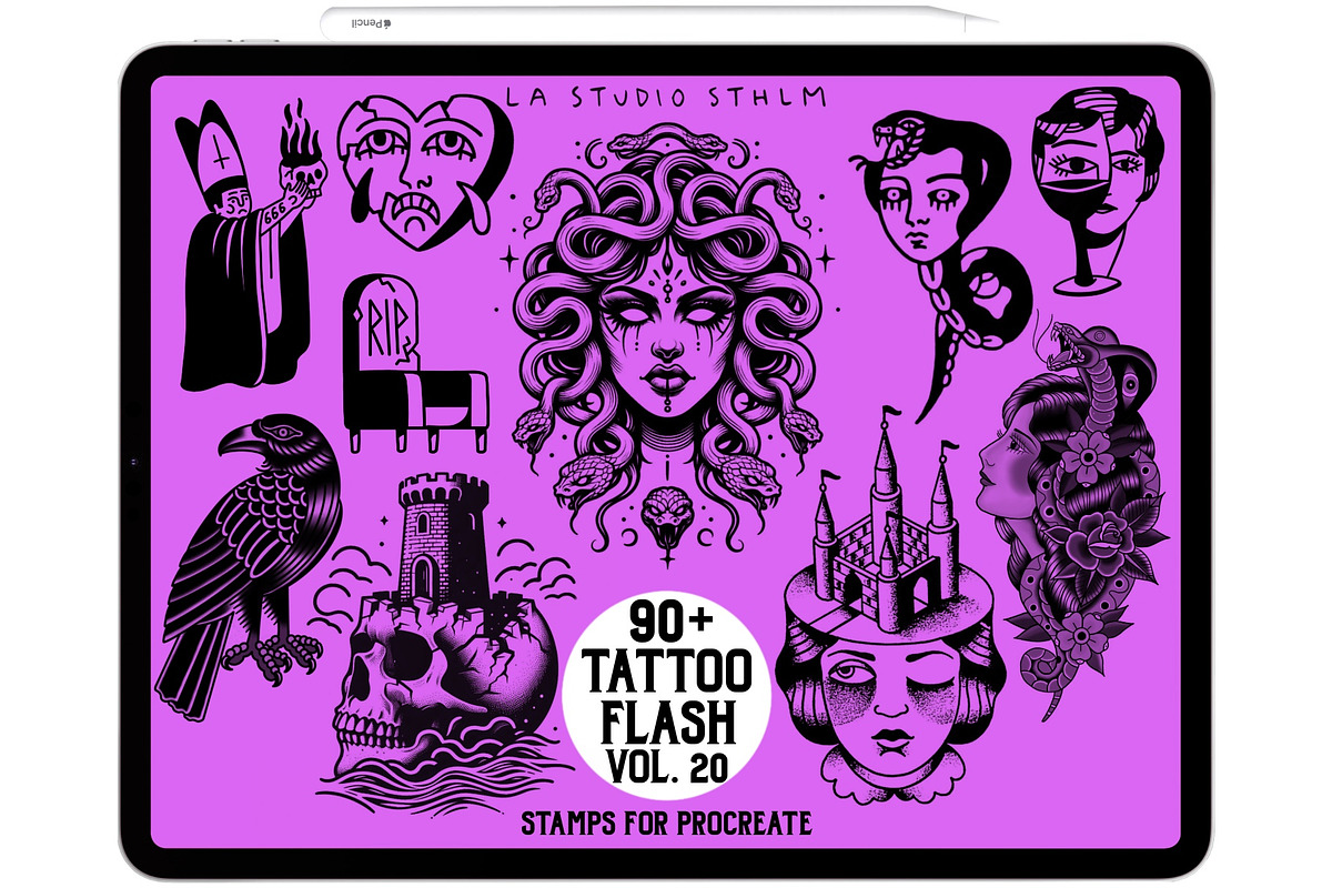 Tattoo Flash Vol. 20 - Stamp Set, a Brush Add-On by LA Studio Sthlm (Photo 1 of 6)
