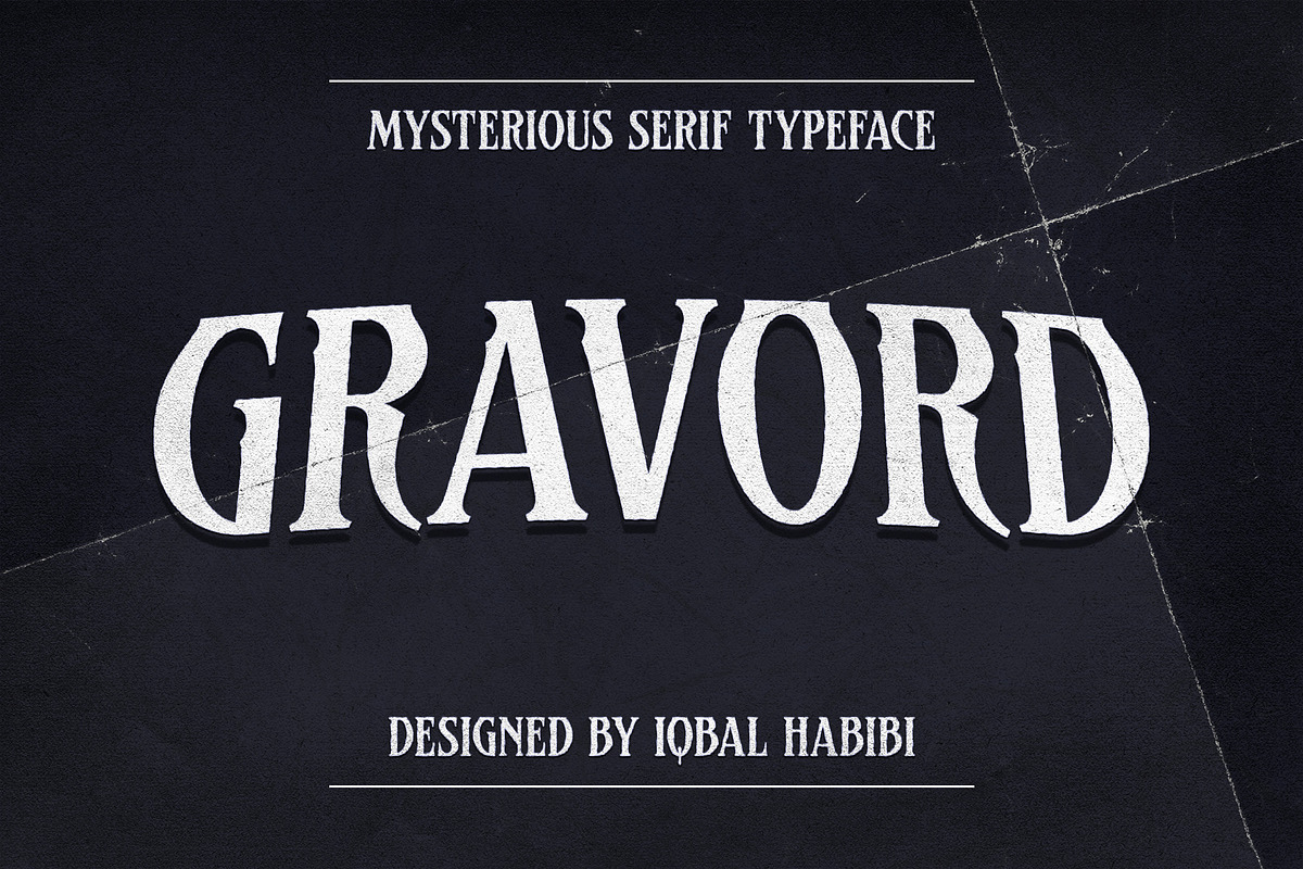 Gravord - Mysterious Serif, a Serif Font by iqbal habibi (Photo 1 of 9)