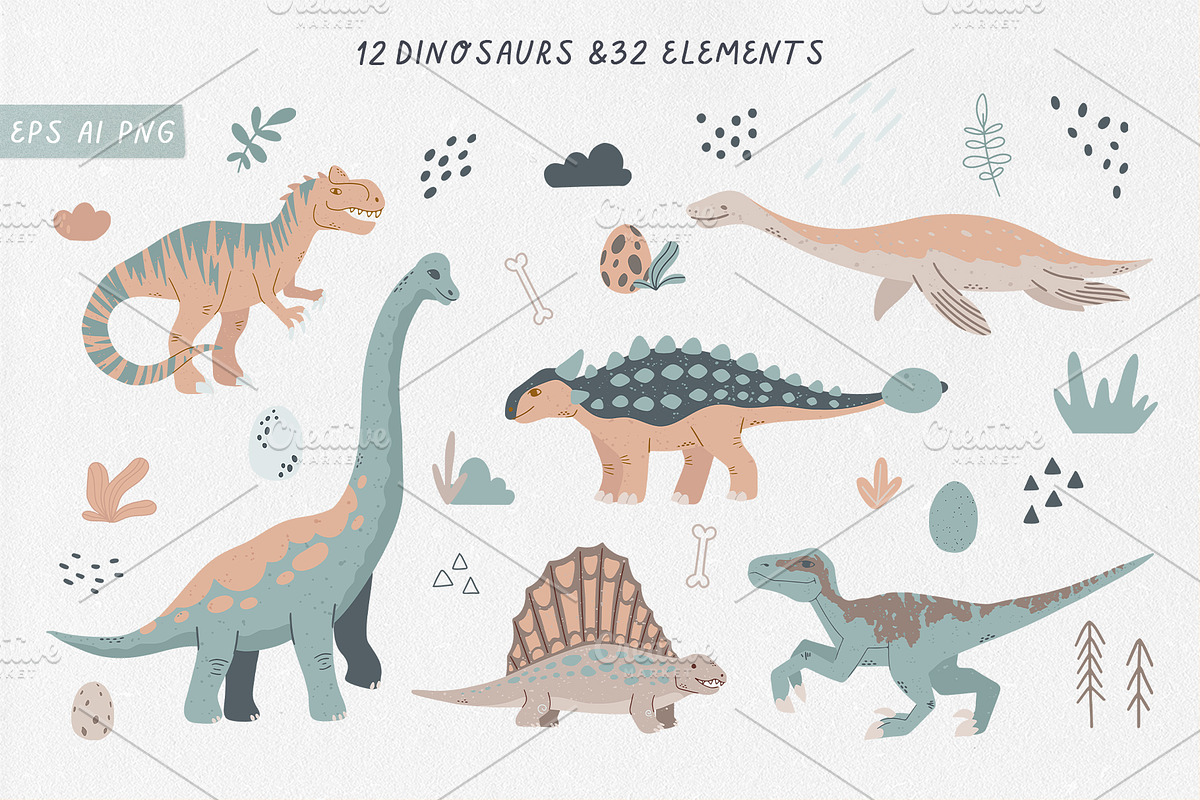 DINOSAURS clipart + SVG files, an Illustration by Alina Mubarak (Photo 4 of 14)