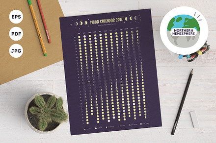 2026 Moon Calendar. North Hemisphere, a Poster Template by insemar
