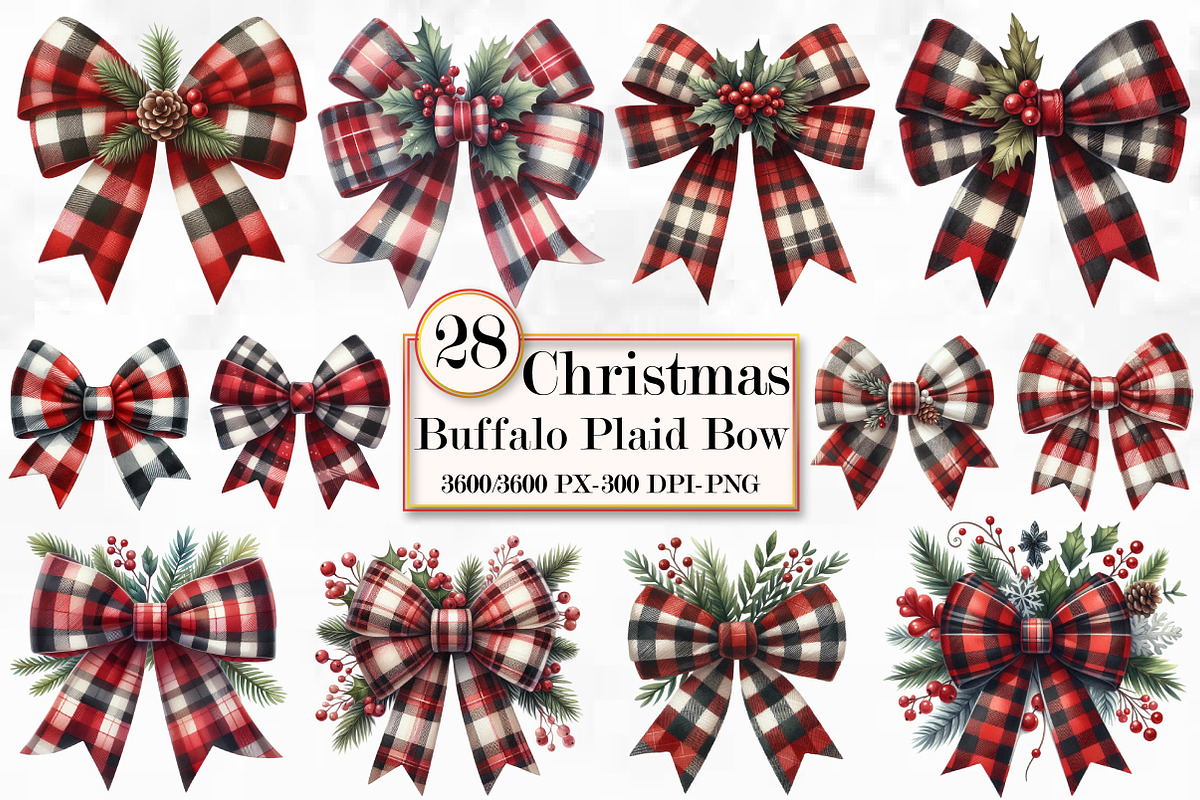 Christmas Buffalo Plaid Bow Clipart, a Work Illustration by Craft Nest (Photo 1 of 5)