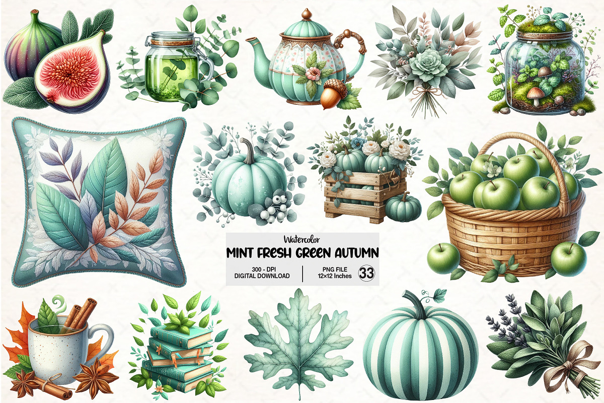 Mint Fresh Green Autumn Clipart, an Illustration by Pixels.Craft (Photo 1 of 7)