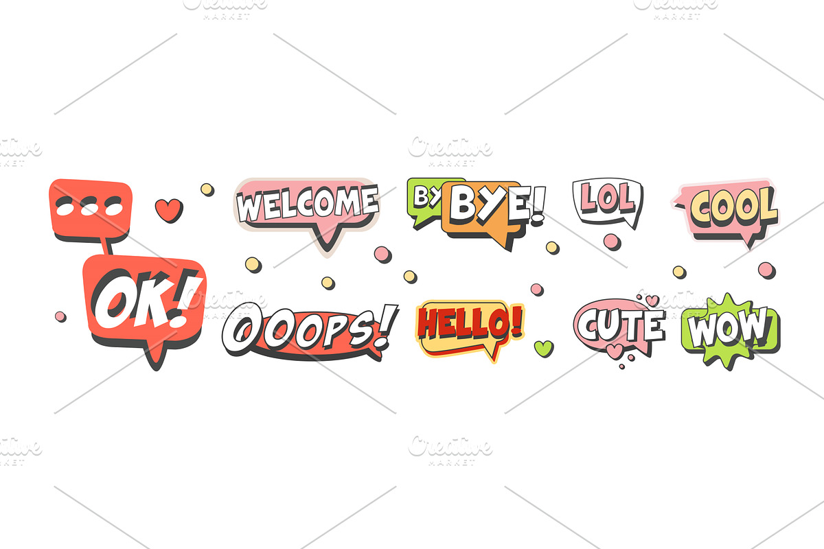 Bubble Talk Phrases Clouds for, an Object Illustration by TopVectors