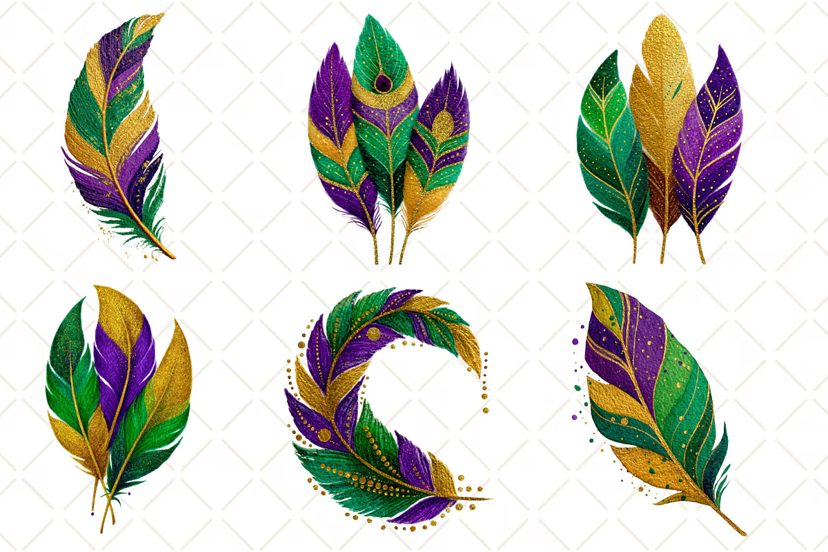 Watercolor Mardi Gras Feathers, an Illustration by Black Bird Studio (Photo 2 of 6)
