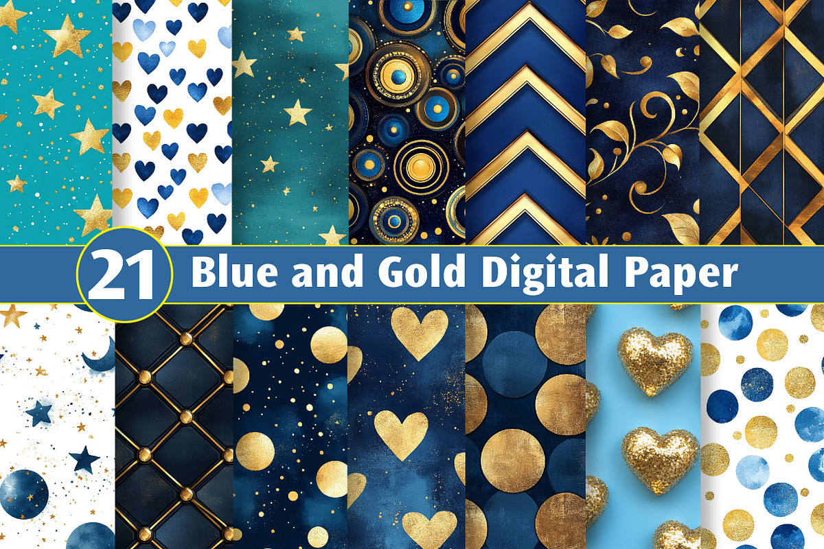 Blue and Gold Digital Paper, an Illustration by Dream Creation (Photo 1 of 4)