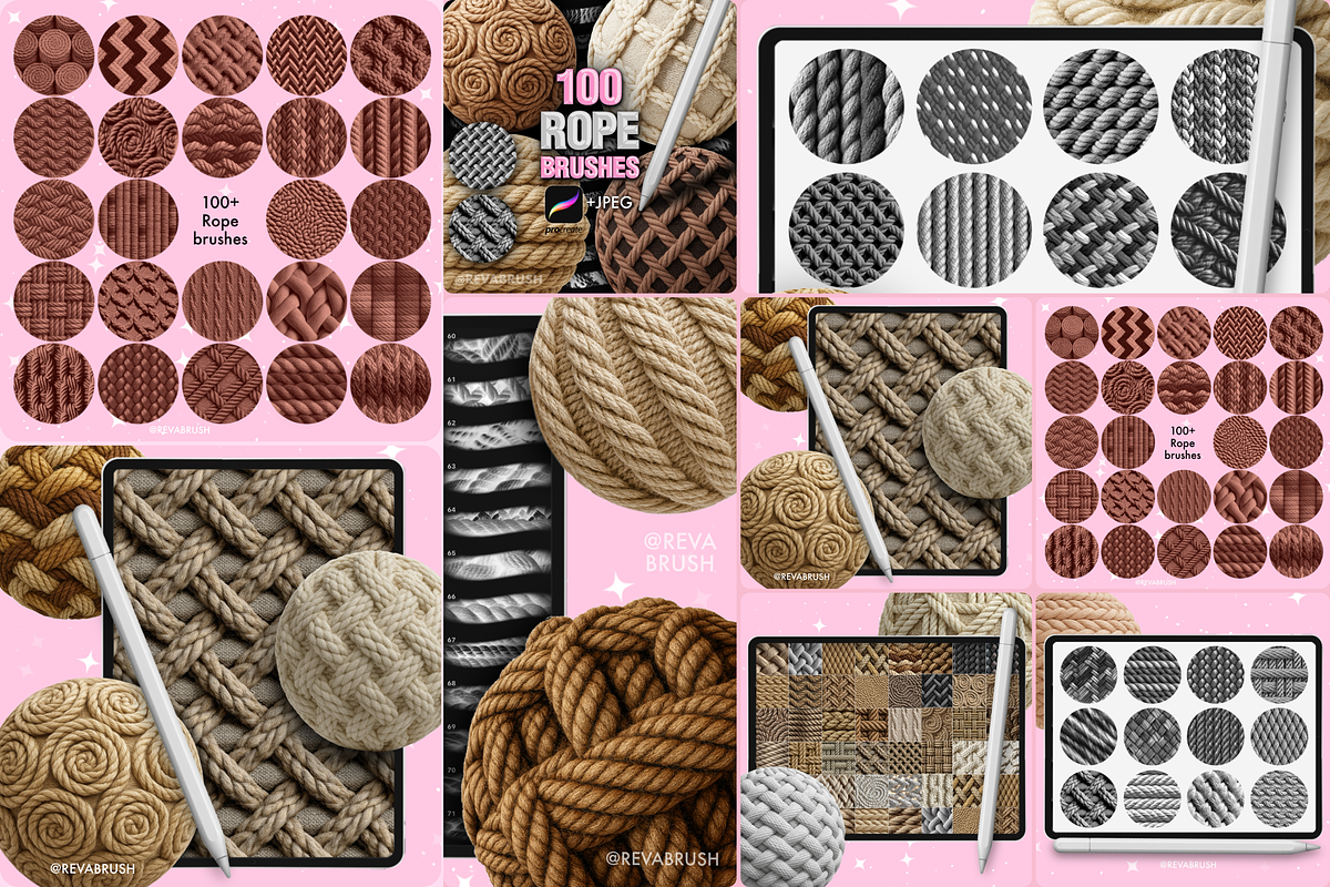 Procreate Crochet Knit Rope brushes, a Brush Add-On by Revabrush (Photo 4 of 5)