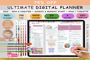 Minimalist Digital Planner iPad Andr, a Templates & Theme by Plamarplanners