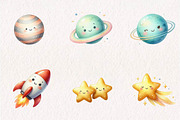 Cute Space Clipart - Watercolor, a Seasonal Illustration by CreationArt (Thumbnail 2 of 7)