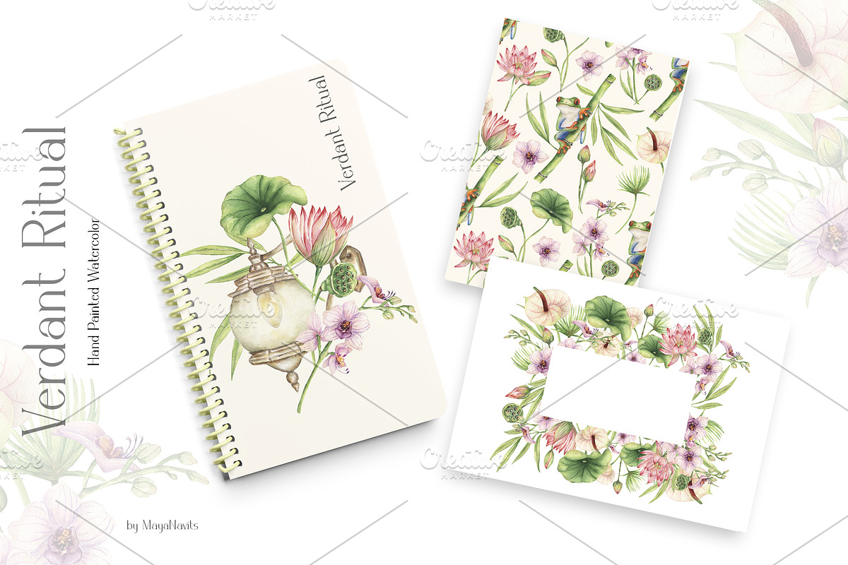 Watercolor Verdant Ritual Collection, a Decorative Illustration by MayaNavits (Photo 4 of 13)