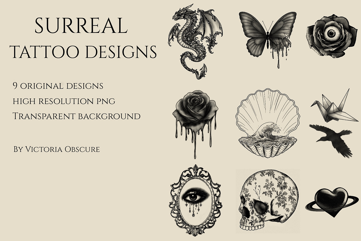 Surreal Tattoo Designs, a Decorative Illustration by Victoria Obscure (Photo 1 of 3)