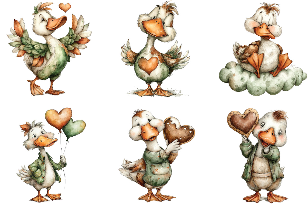 Whimsical Valentine Goose Clipart, an Illustration by CraftArtStudio (Photo 3 of 6)