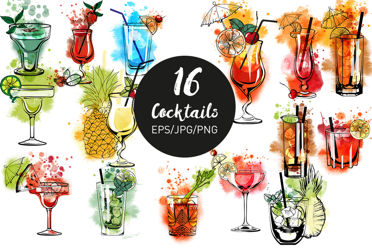Cocktails watercolor & vector, a Food Illustration by Tatiana Davidova (Photo 2 of 4)