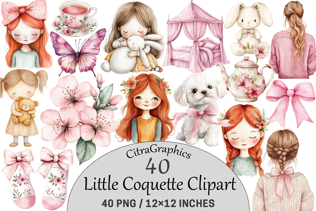 Watercolor Little Coquette Clipart, a Seasonal Illustration by CitraGraphics (Photo 1 of 7)