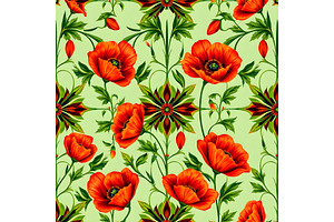 Art Deco Poppy Background, a Decorative Illustration by Sharon Schwalbe