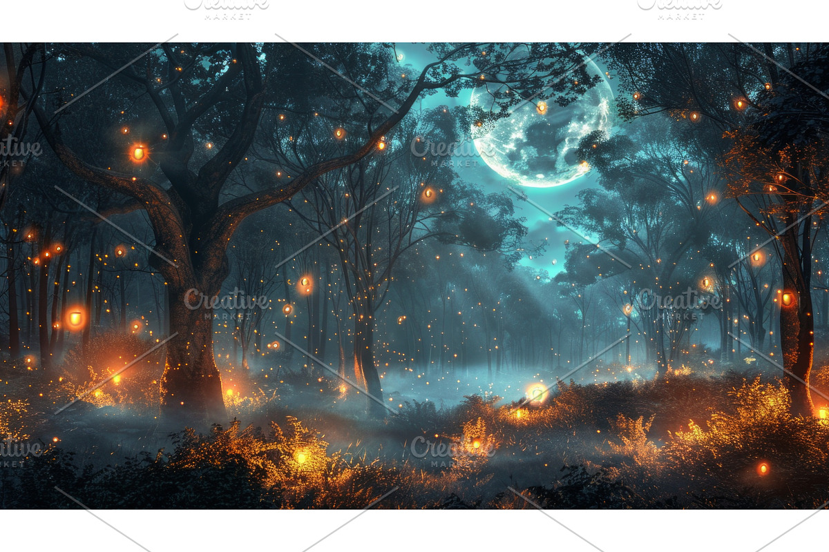Autumn magical forest background, an Illustration by Neirfy