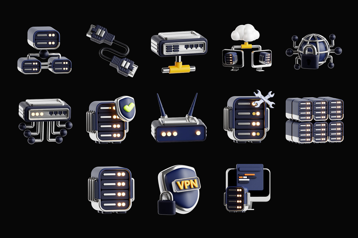Server & Network 3D Icon Set, an Object 3D Model by Eklip Studio (Photo 1 of 3)