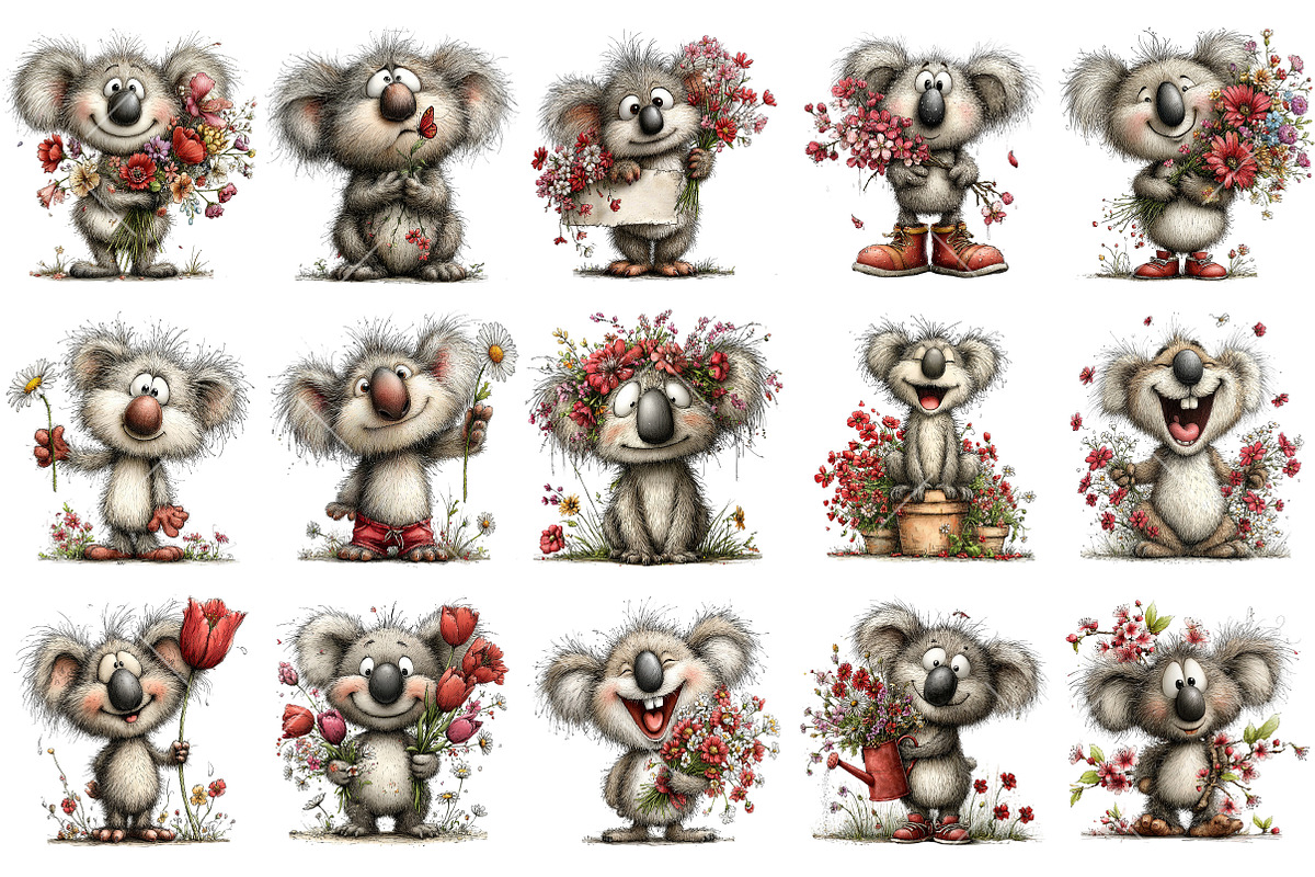 Whimsical Spring Koala Clipart, an Illustration by OK Design (Photo 3 of 6)