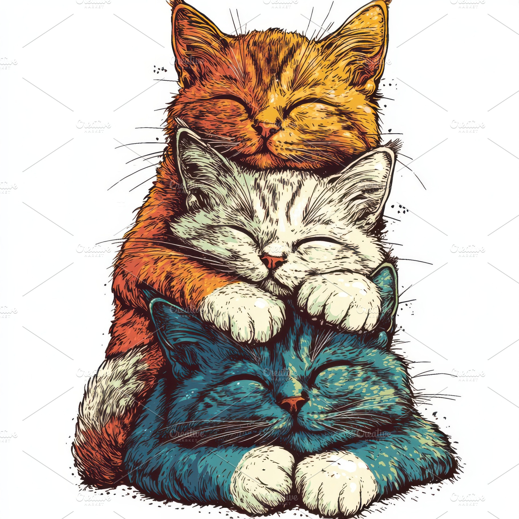 Three adorable kittens stacked sleep, an Animal Photo by Pixeness Studio