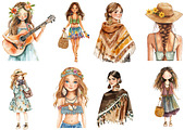 Watercolor Boho Girls Clipart, an Illustration by Designworld (Thumbnail 4 of 6)