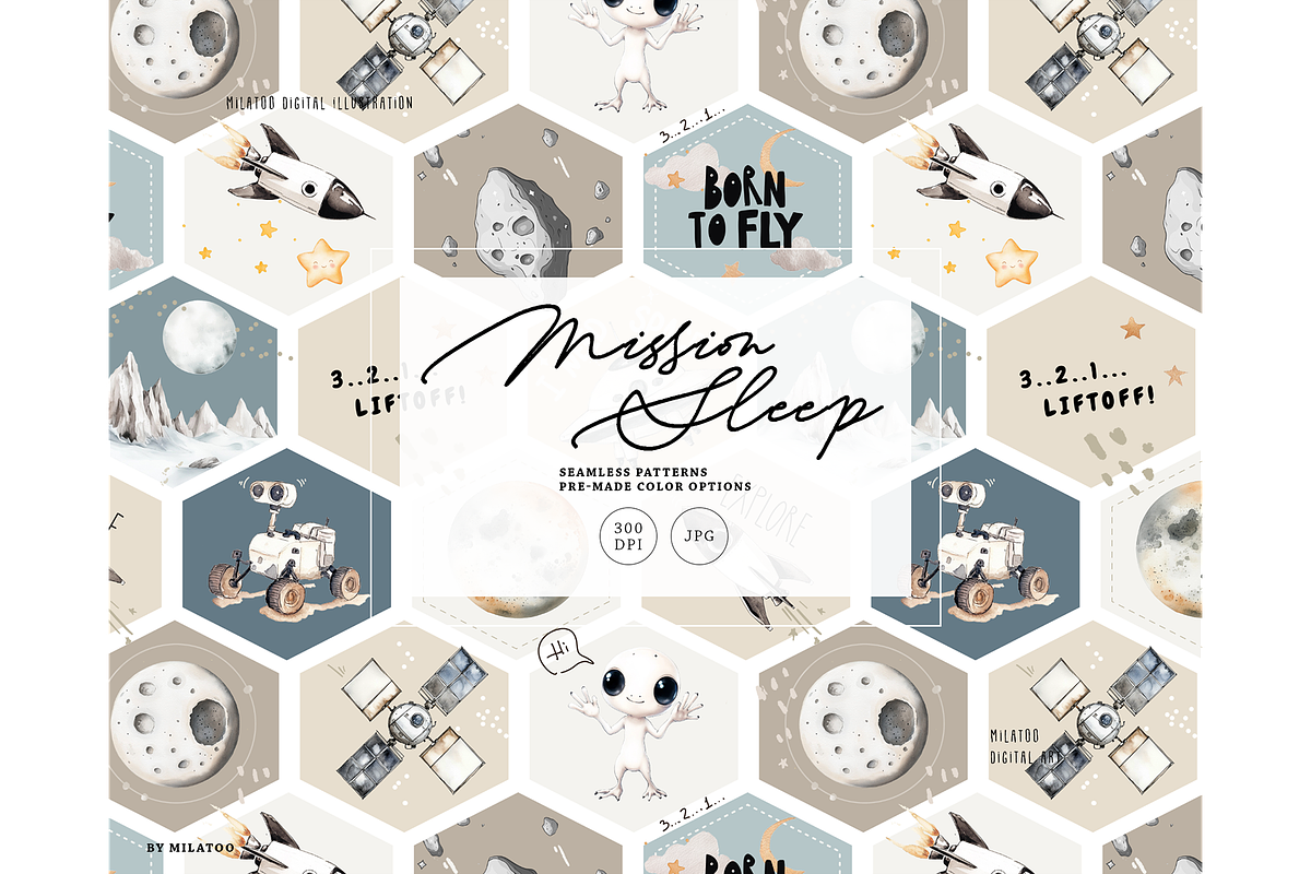 Cosmic bedtime pattern outer space, a Pattern Graphic by Milatoo (Photo 1 of 3)