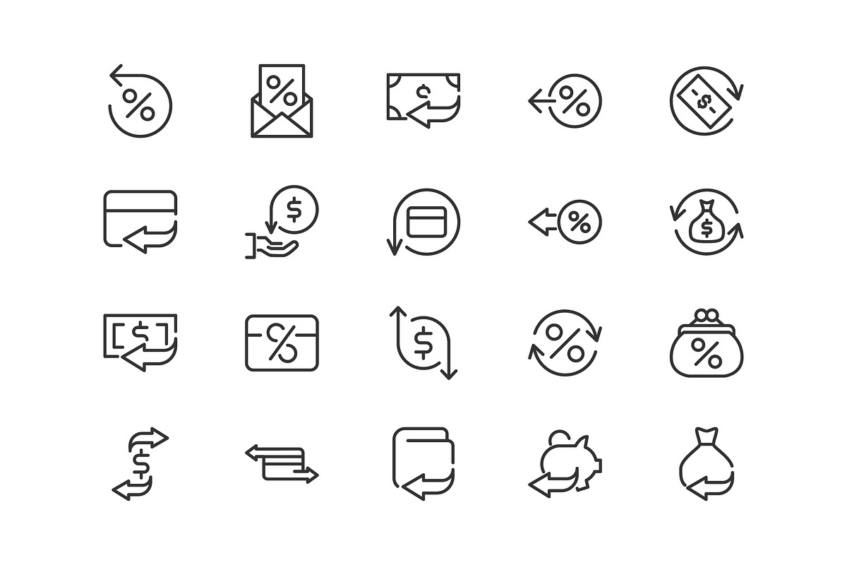 Pack Of Line Cashback Icons., an Outline Icon by DStarky