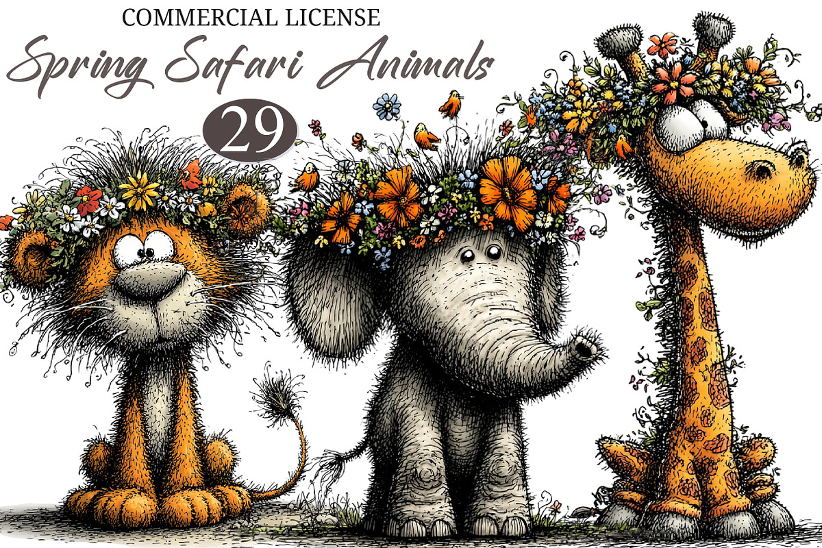 Spring Safari Whimsical Clipart, an Animal Illustration by designcity5 (Photo 1 of 5)