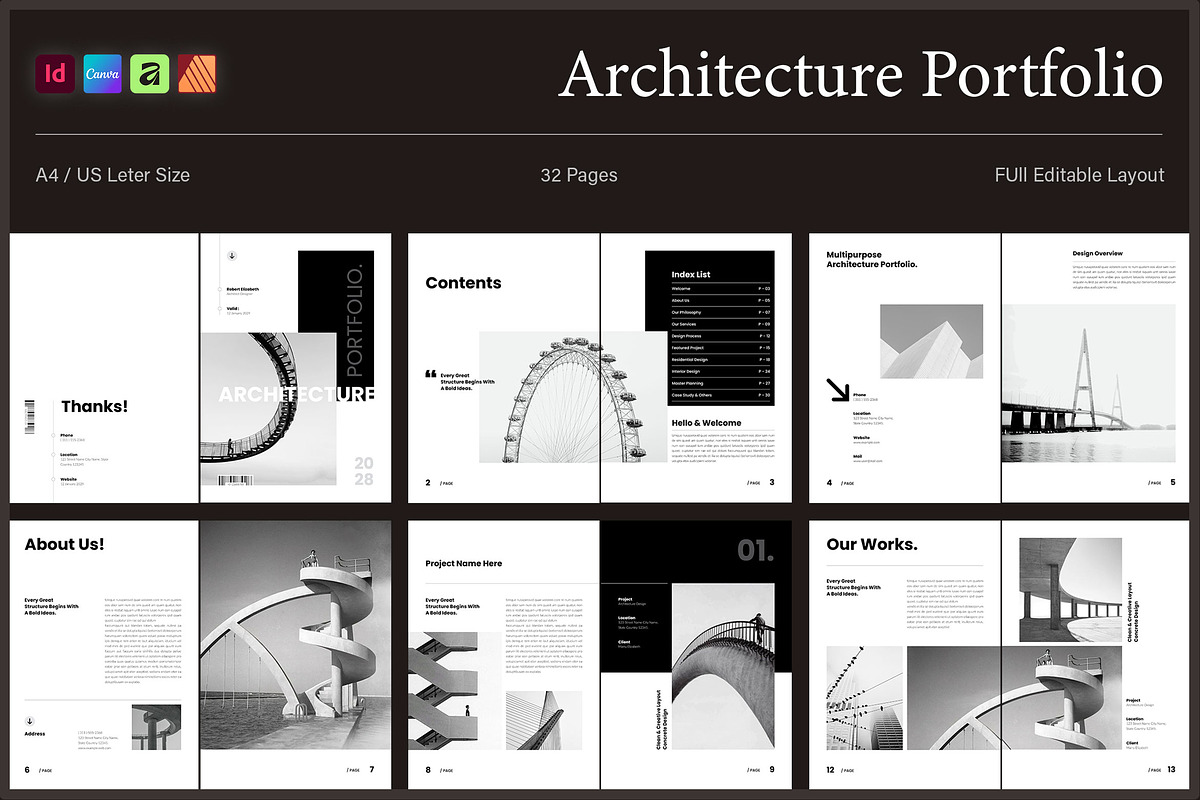 Architecture Portfolio Template, a Brochure Template by Spark_Creative (Photo 1 of 13)