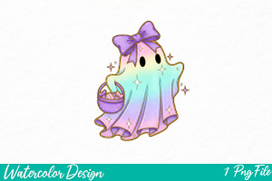 Halloween Neon Ghost Png, an Illustration by Watercolor design