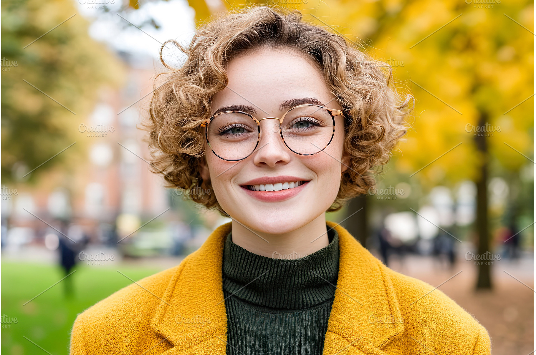 Smiling young female in fall park, a Nature Photo by Lermont51