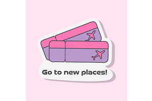 Cartoon travel sticker showing plane, a Transportation Illustration by okskukuruza