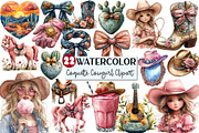 Watercolor Coquette Cowgirl Clipart, a Seasonal Illustration by Rose Art (Thumbnail 1 of 4)