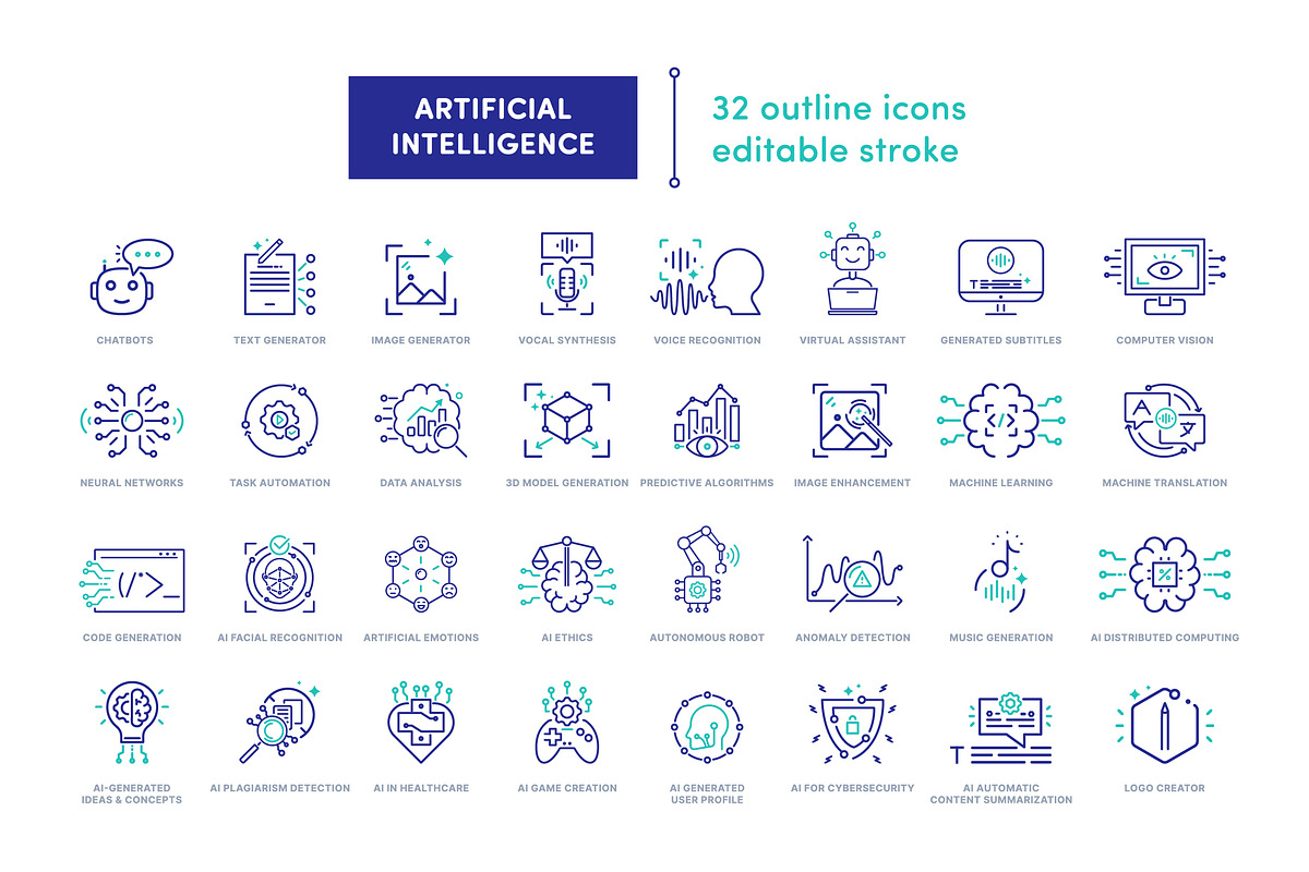32 AI & Tech Icons – Editable stroke, an Outline Icon by Lucas-BRG94 (Photo 2 of 2)