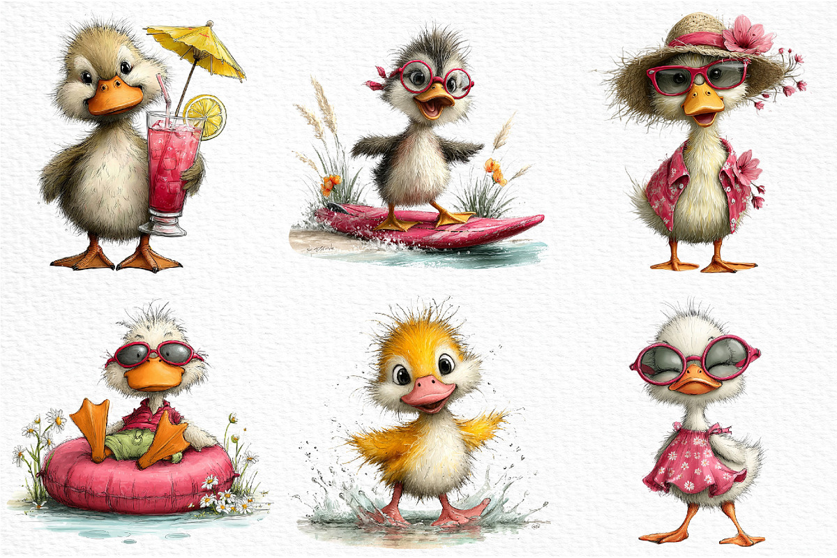 Summer Ducklings Clipart PNG, an Illustration by Craft Nest (Photo 5 of 12)