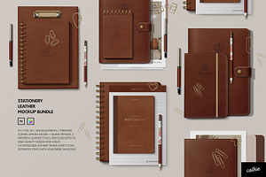Leather Stationery Mockup Bundle, a Pens & Pencil Mockup by Catkie - Digital Art