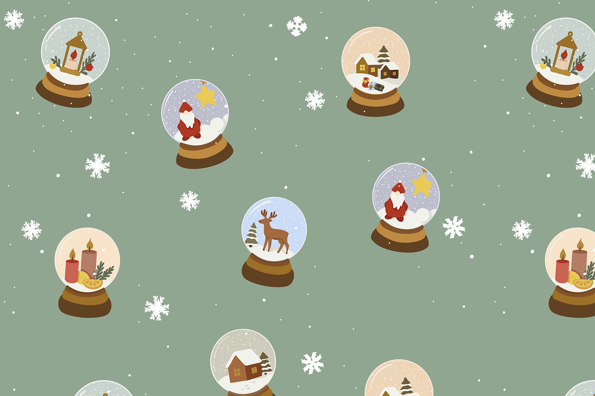 Christmas Snow Globe Seamless Patter, a Seasonal Illustration by uStickery (Photo 4 of 5)